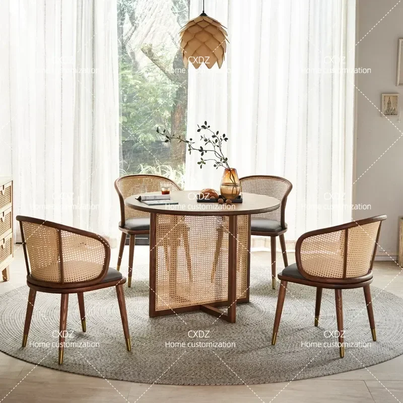 Solid Wood Dining Table Chair Set Rattan Round Table Modern Simple Household Small Apartment Hotel Bed And Breakfast Table