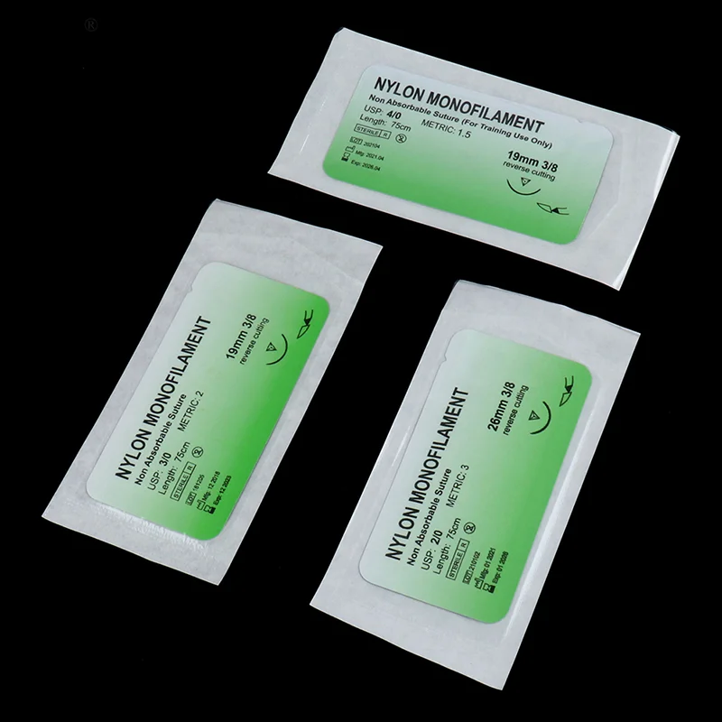 

6Pcs Medical Needle 2/0 3/0 4/0 Needle Suture Nylon Non-injured Suture Medical Thread Tool Surgical Practice Teaching Exercises