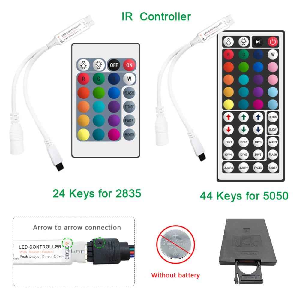 LED Controller RGB RGBW Wifi Controller 44key 24Keys DC12V IR Remote Dimmer Controller for 5050 2835 LED Strip Lights Rgbic