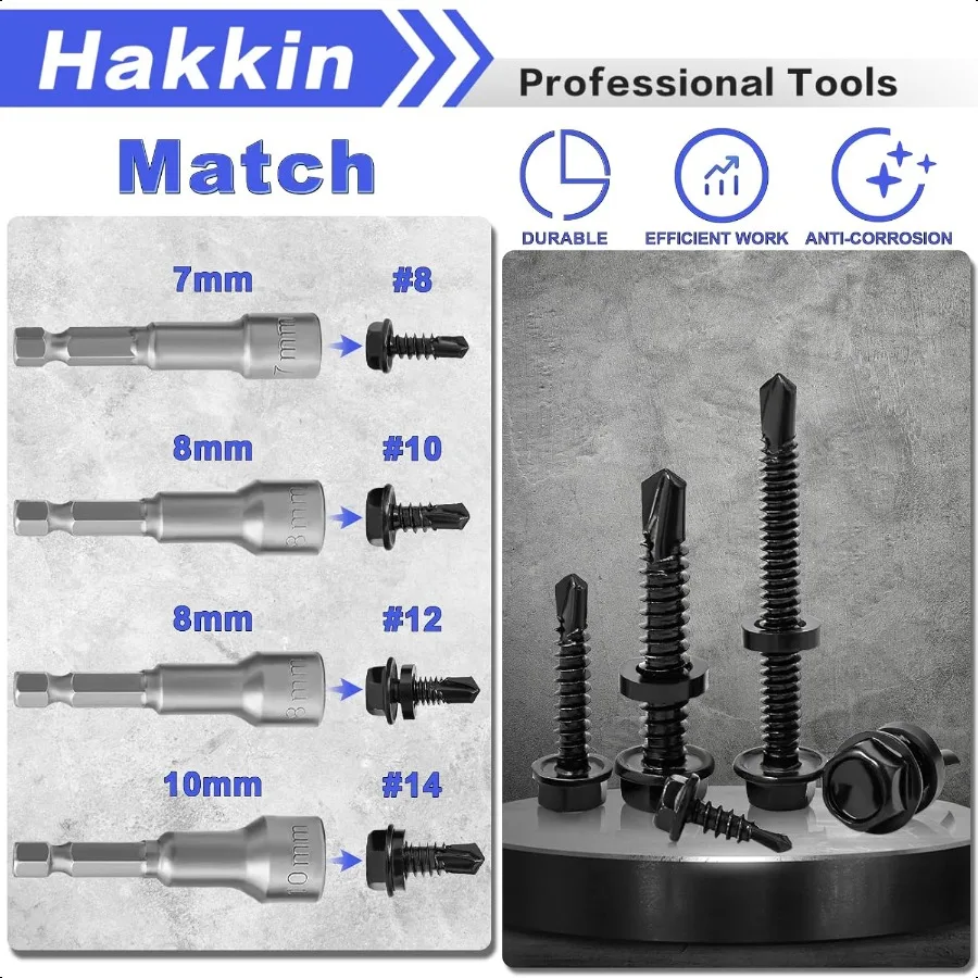 500Pcs Hex Washer Head SelfDrilling Screws 8101214 Self Tapping Screws Assortment Kit Black Oxide 410 Stainl Steel Sheet Metal