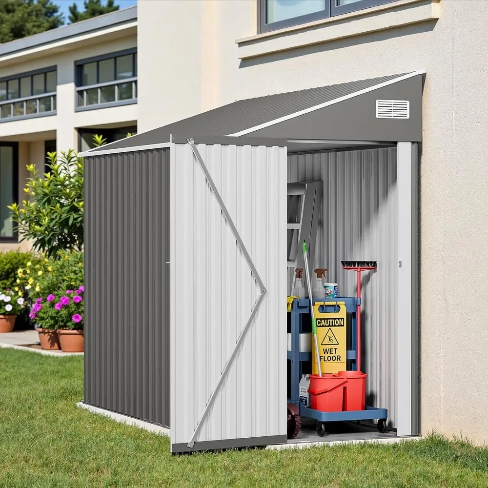 

4x8 FT Heavy-Duty Lockable Lean to Metal Shed - Weather Resistant Outdoor Lean to Sheds with Vents & Door, Wall Side Design Shed