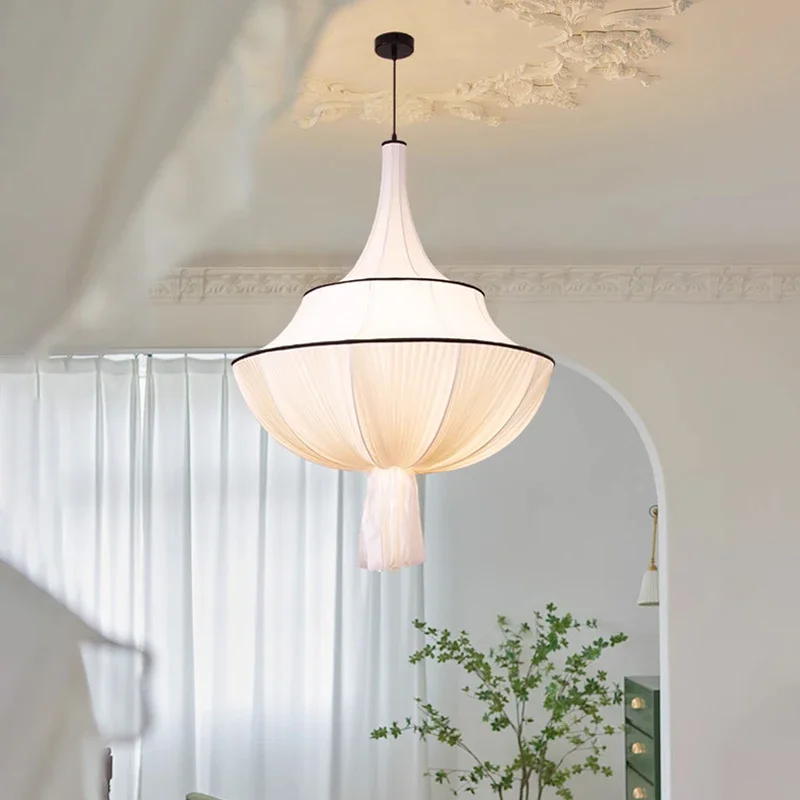 Nordic Minimalist Art Wabi Sabi Fabric Chandelier Living Dining Room Bedroom Led Pendant Lights Home