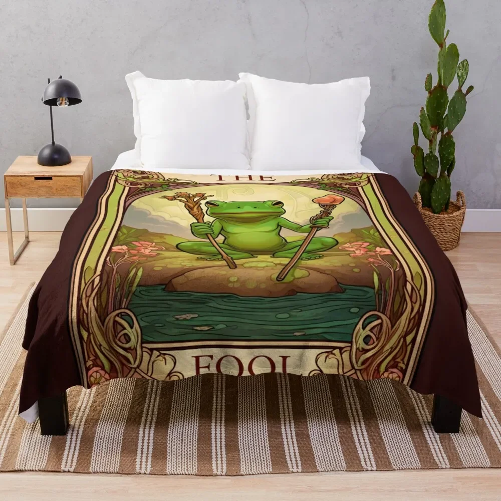 

Froggy Tarot: The Playful Path of The Fool Throw Blanket Travel Sofas Blankets