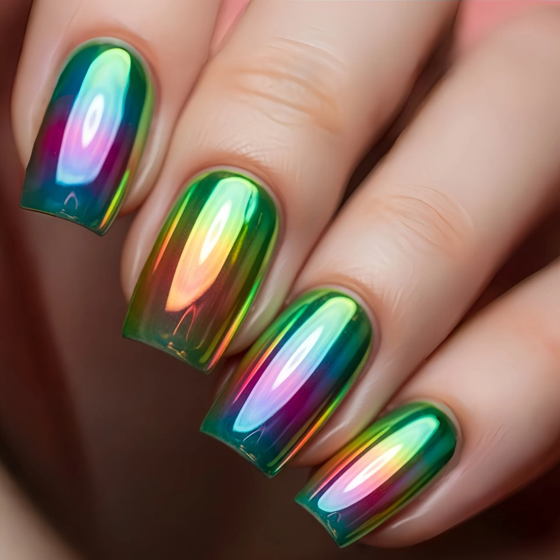 24pcs/set Fake Nails Holographic Plated Medium Long Square Almond Ballet Nail Tips Colorful Purple Blue Press-On False Nails Art
