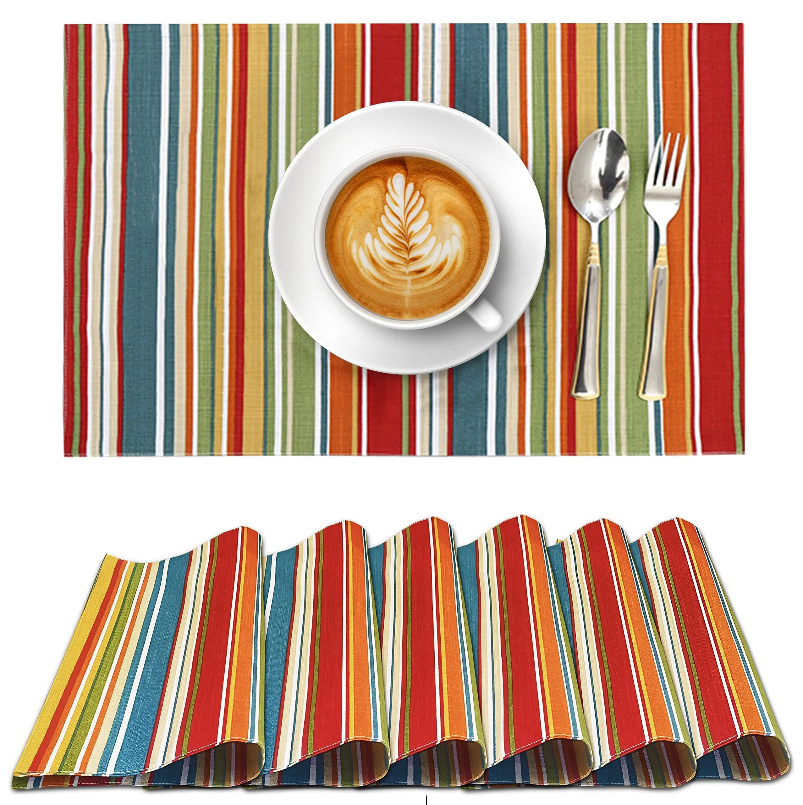 

Dining Table Placemats Set of 6, Modern Place Mats for Table Decor, Kitchen Coffee Mat for Christmas Dinners, Multi Stripe