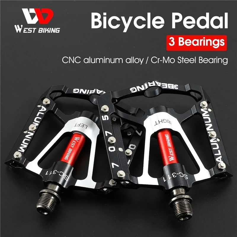 WEST BIKING 3 Bearing Bicycle Pedal CNC Aluminum Alloy Anti Slip MTB Road Bike Pedal Widen Pedals Profession Bike Accessories