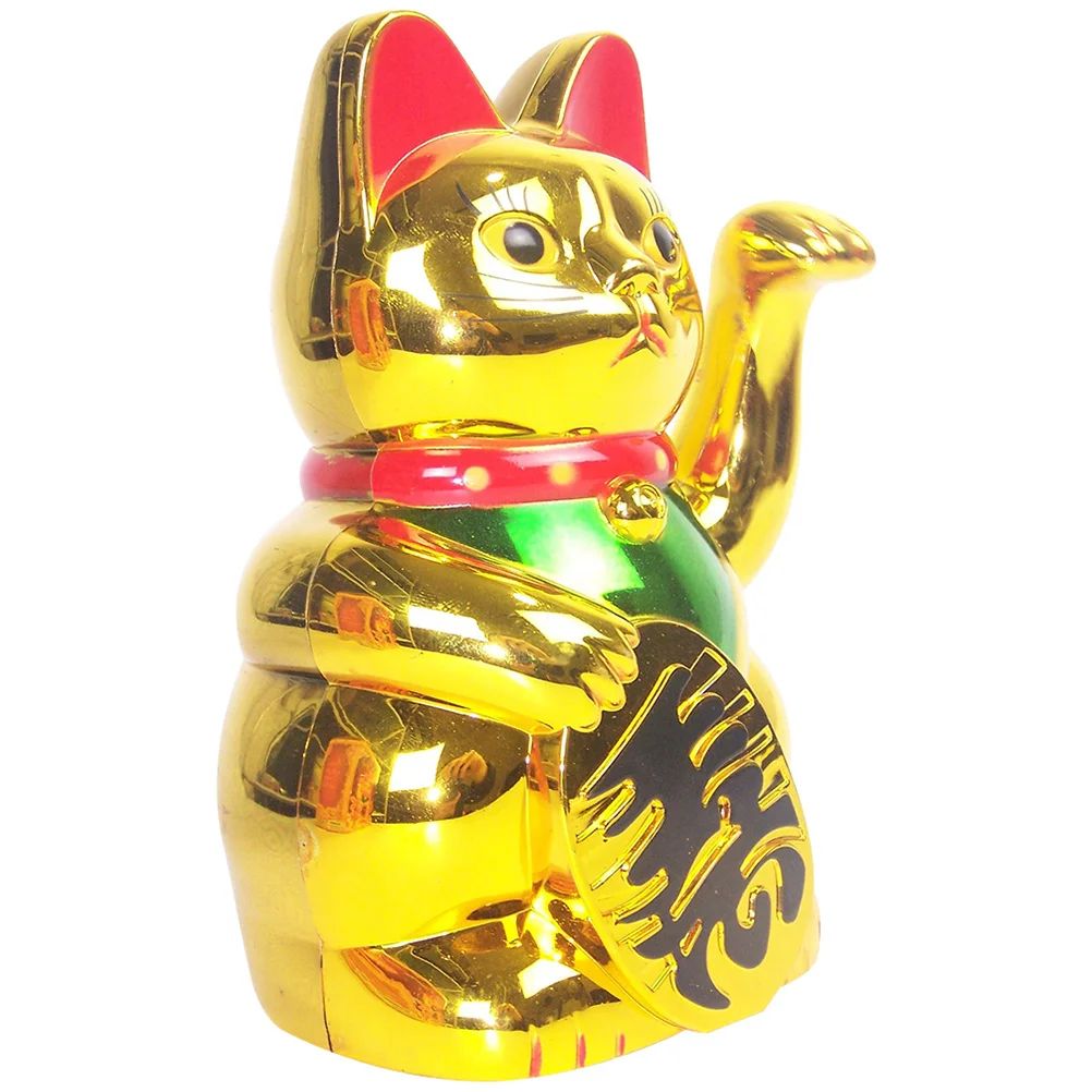 Lucky Cat Waving Arm Gold Maneki Neko Fortune Cat Chinese Ornaments Wealth Money Good Luck Cat Figurine Feng Shui Welcoming