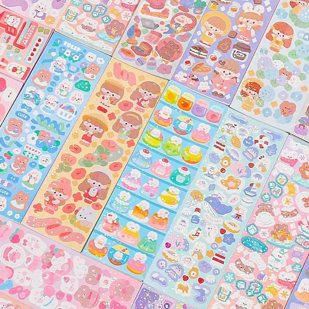 100/200 PCS Cute Stickers Kawaii Cartoon Laser Sticker for Kid Sticker Plate DIY Popular Campus Students Decoration Stationery