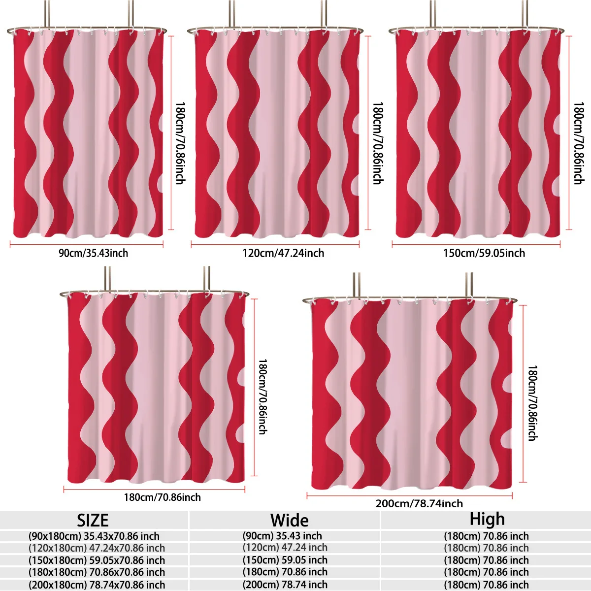 Vintage Aesthetic Red And Pale Pink Vertical Wavy Striped Bath curtain, Cozy Soft Warm  Bedroom Living Room,