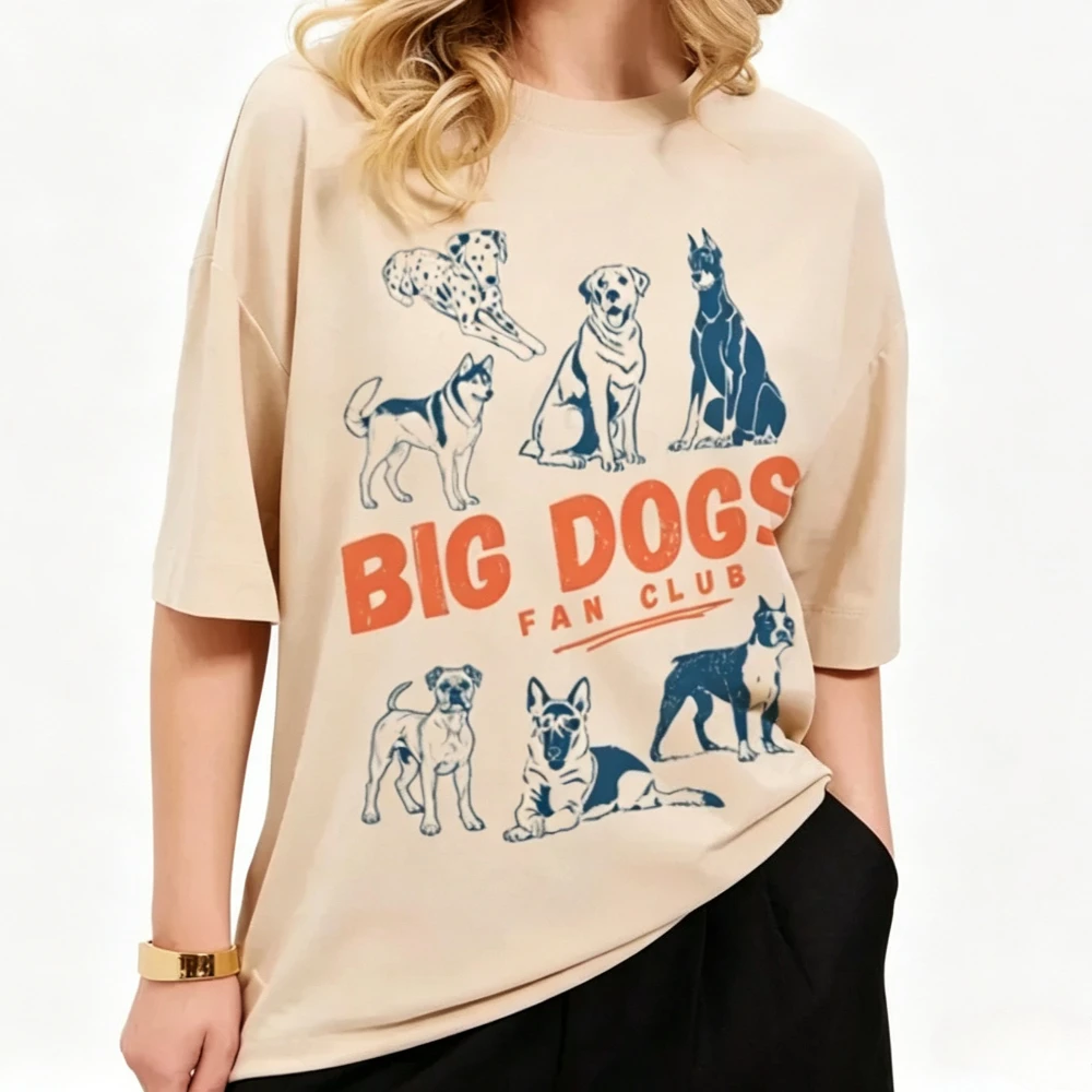 Big Dogs Fan Club Print T-Shirt Women's Retro T Shirt Unisex Loose Cotton Graphic Tees Cute Dog Breeds Tshirt Female Clothing