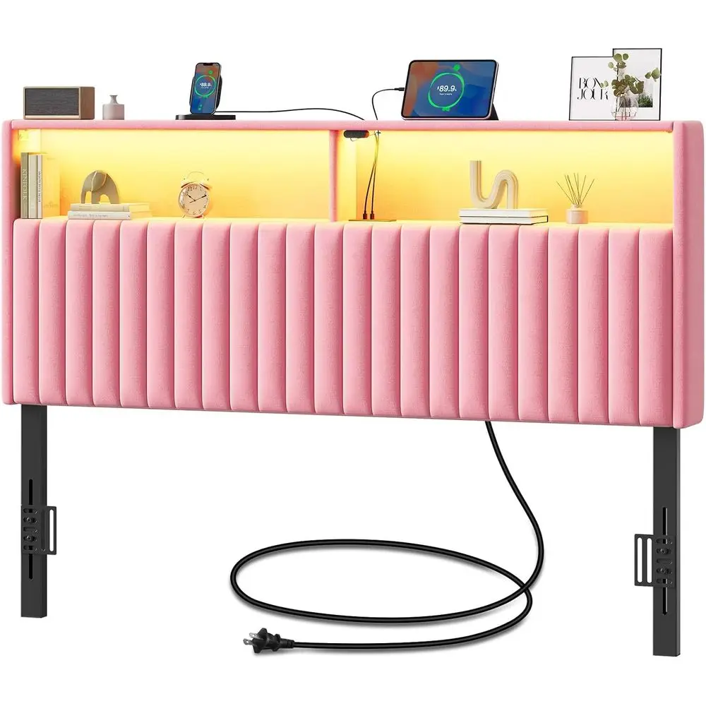 سرير كوين منجد مخملي DIY من DAFIFY مع مساحة تخزين، منافذ USB ونوع C، 60,000 لون LED، ارتفاع قابل للتعديل، سهل التجميع، P