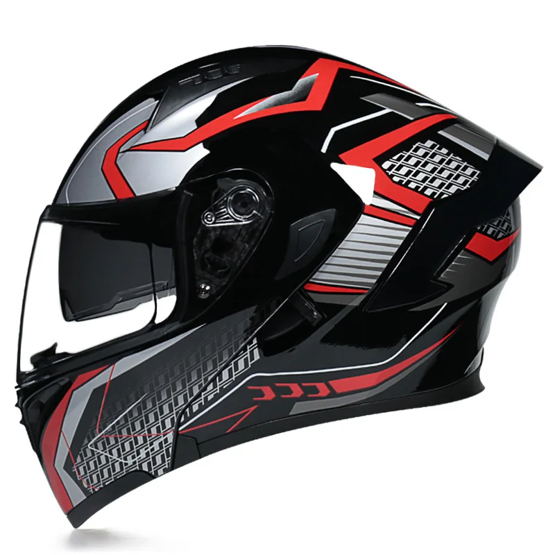 Casco de motocicleta de doble lente Para hombre y mujer, protector de cabeza abatible hacia arriba Para Motocross, de cara compl