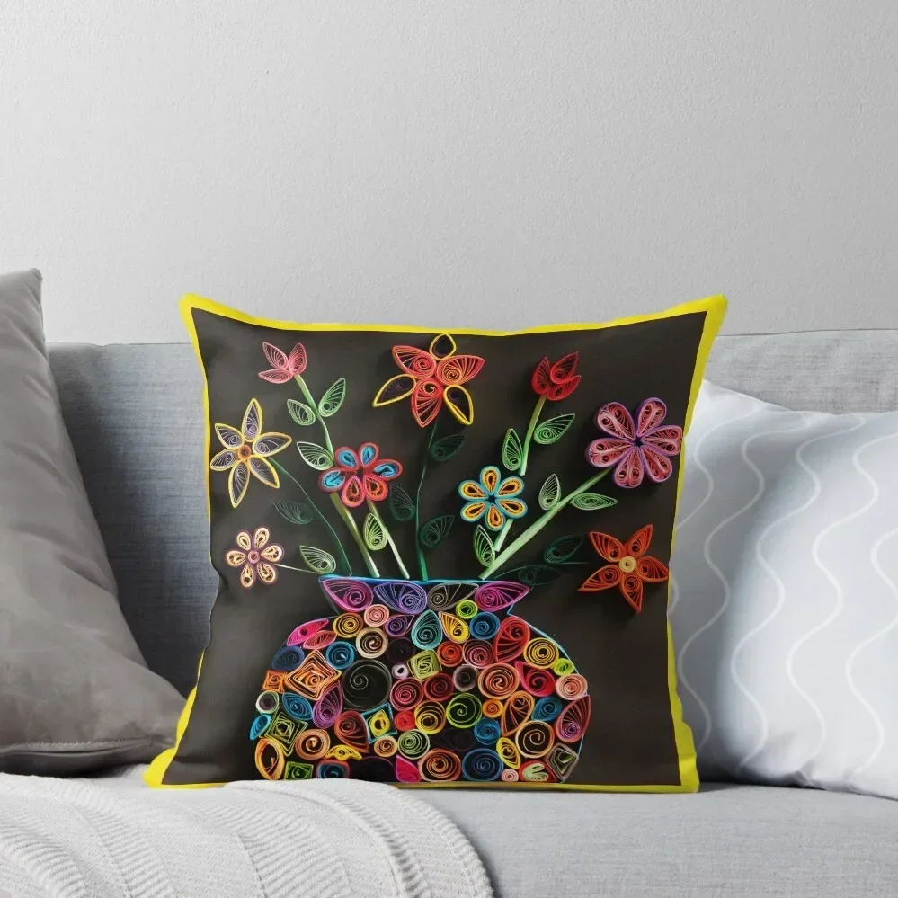 HHPS Art Show, Class 5K, Quilling Collage: Vase of Tran-quill-ity Throw Pillow Sofa Cushions christmas pillow case pillow