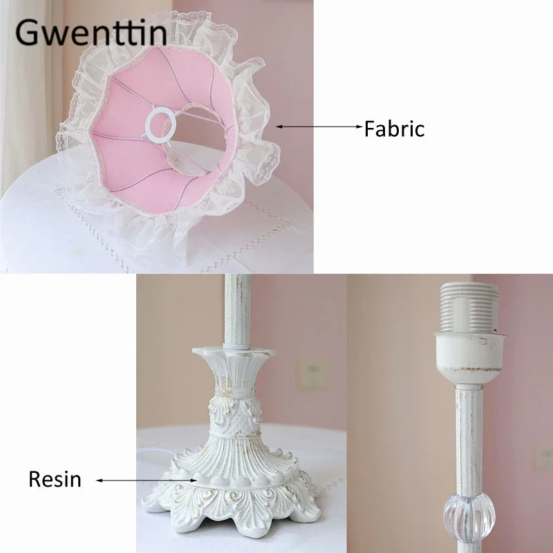 Nordic Ins Pink Table Lamps Lace Fabric Lamp Led Stand Desk Light Fixtures for Bedroom Bedside Princess Home Decor Luminaire E27
