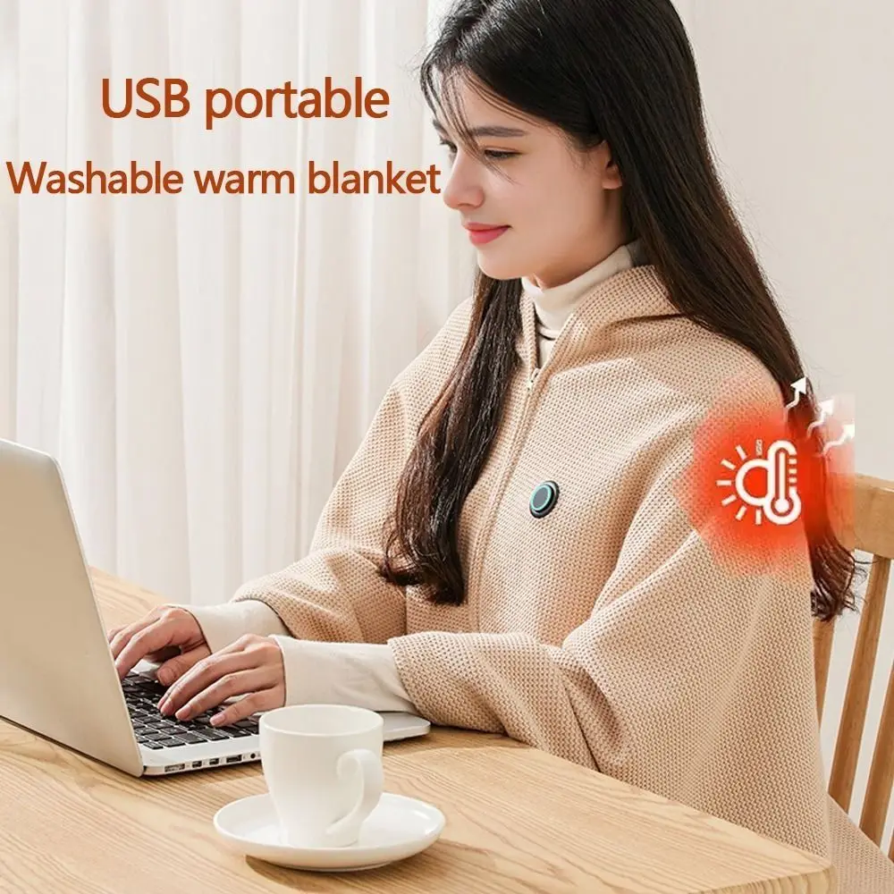 

Fashion Wearable USB Electric Heated Blanket 3 Heating Levels Washable Warm Shawl Portable Heating Lap Blanket Household