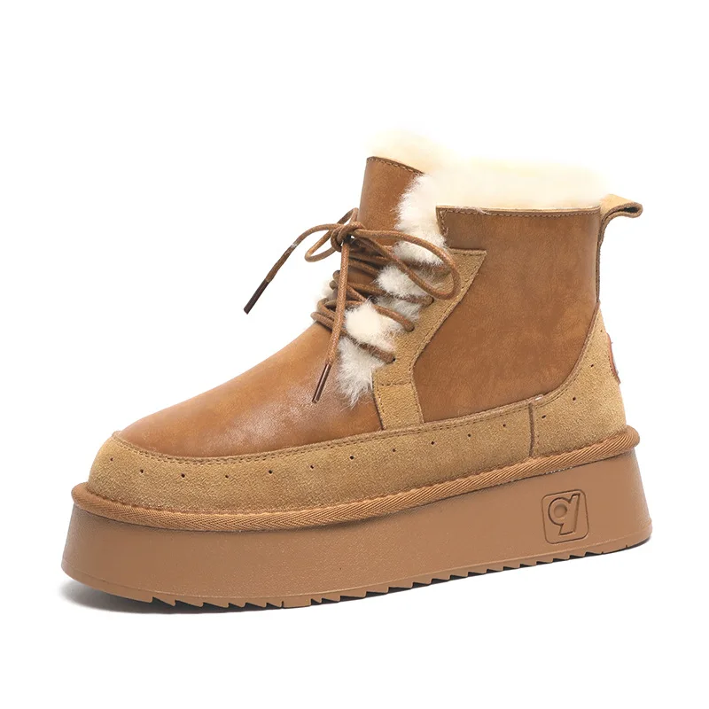 

boots Real leather wool snow boots for women, thick soled short tube with plush shoes, thickened waterproof women's boots