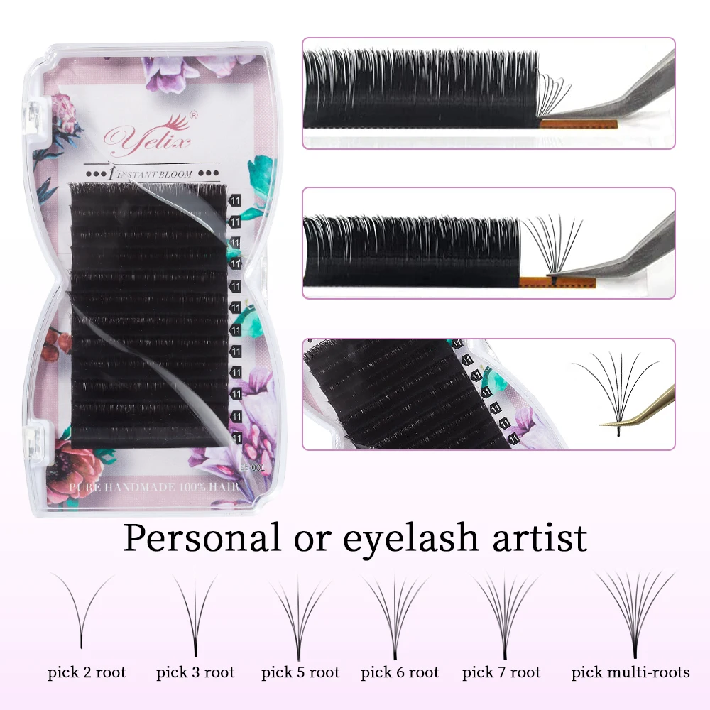 Yelix Easy Fanning Blooming Eyelashes Extensions ดอกปริมาณพัดลมอัตโนมัติ Lashes Natural Self-ทําแฟน Lashes