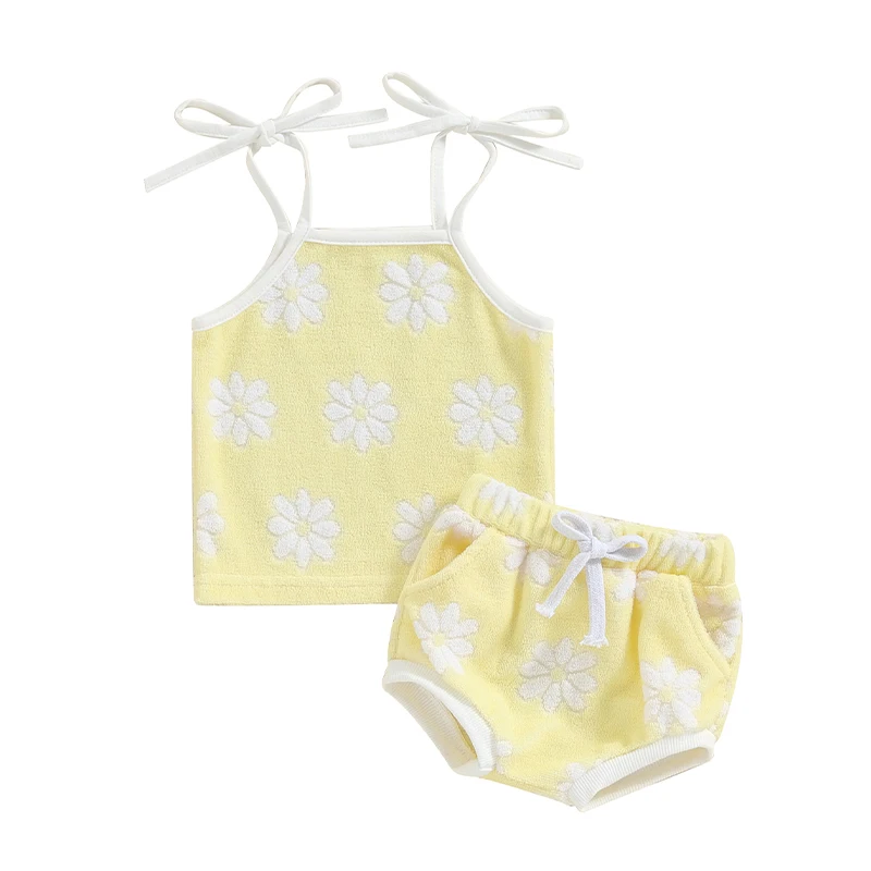 

Baby Girl Summer Outfits Cute Sleeveless Tie Strap Tank Tops Shorts Set Newborn 2Pcs Clothes