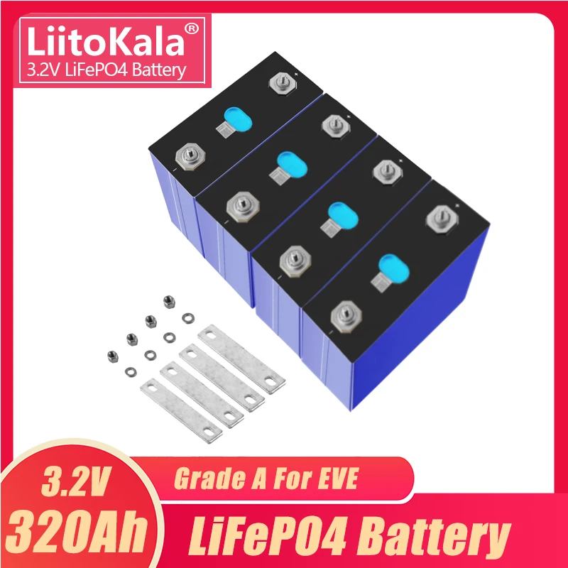 16PCS LiitoKala 3.2V 320Ah Lifepo4 Battery Cell Lithium Iron Phosphate Solar RV Grade A DIY 12V 24V 48V RV Boat Home Energy