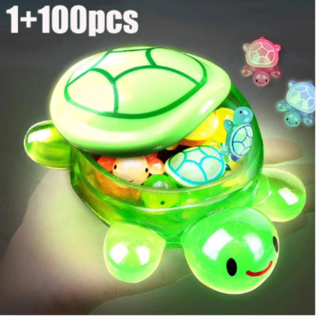 Grande tortue lumineuse nocturne + 100 Mini Figurines de tortues lumineuses, artisanat en résine, rangement de tortues scintillantes, ornement de paysage de bureau, 1 pièce Grande tortue lumineuse nocturne + 100 Mini Figurines de tortues lumineuses, artisanat en résine, rangement de tortues scintillantes, ornement de paysage de bureau, 1 pièce