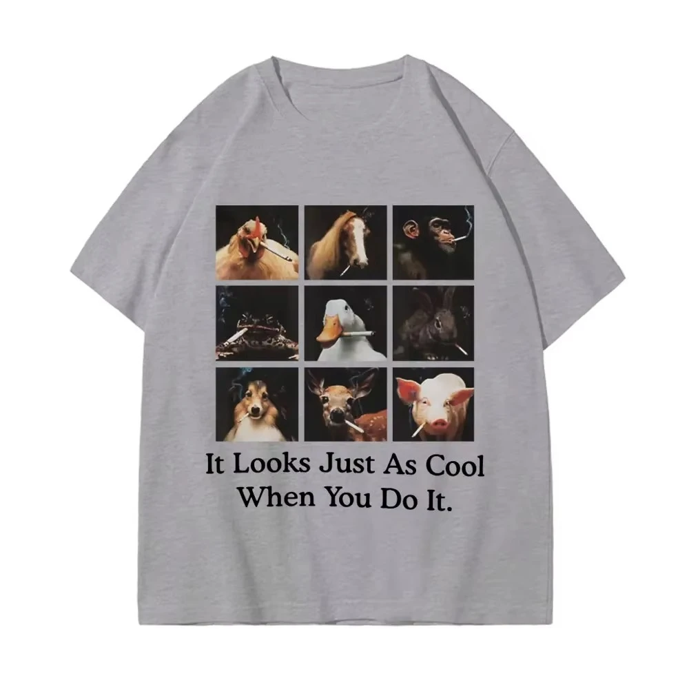 مضحك ميمي التي شيرت ريترو تي شيرت الرجال المرأة عادية فضفاض تي شيرتات قطن موضة الاتجاه الشارع الشهير للجنسين Harajuku