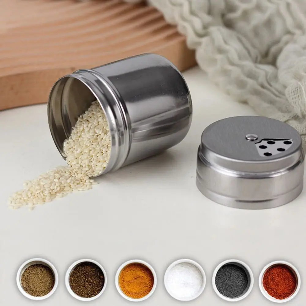 Multi-purpose Seasoning Jar Spice Jar Stainless Steel Salt Sugar Bottle Rotating Cover Kitchen Gadgets Spice Pepper Shaker