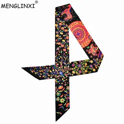 New Design Bag Ribbons Small Floral Print Women Silk Scarf Fashion Brand Head Scarf Long Scarves For Handbag Wholesale