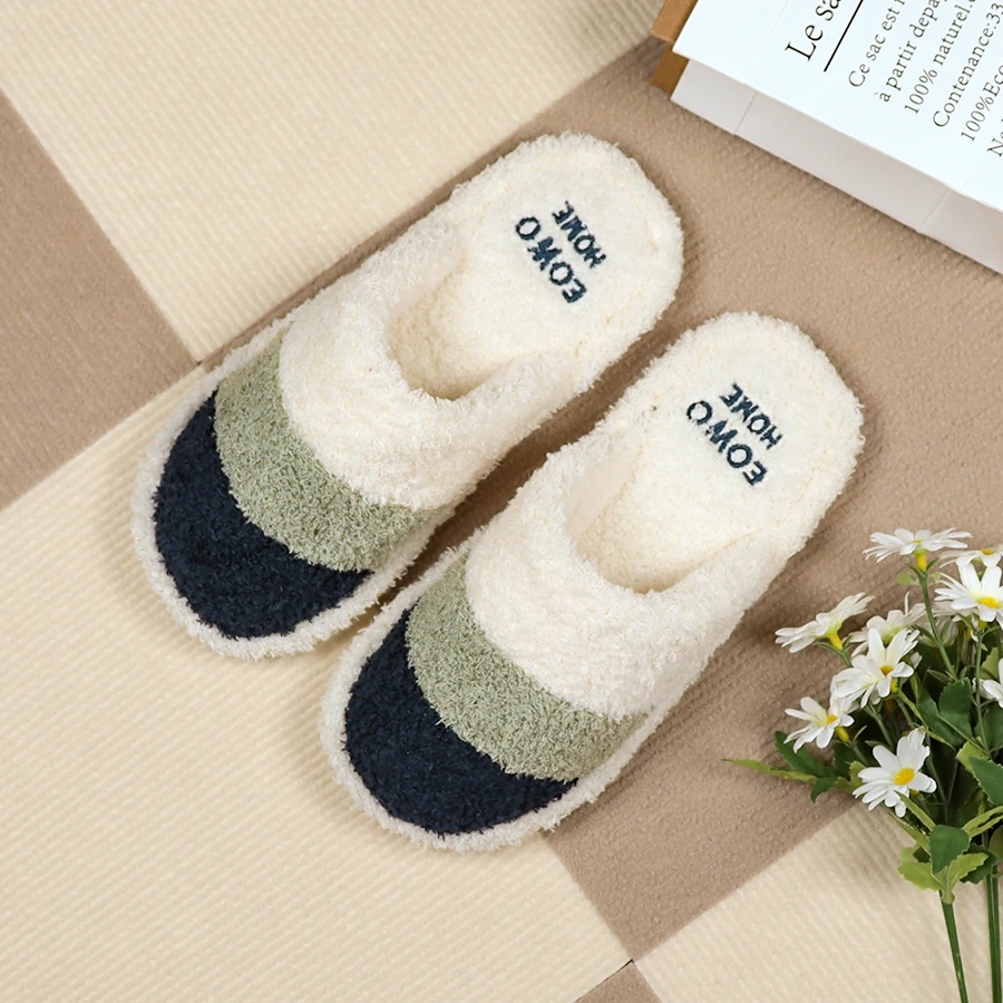 

Popular Letter Plush Cotton Slippers Women Winter Outer Wear Non-slip Couples Home Warm Home Slides Indoor Men Comfy Cotton Shoe