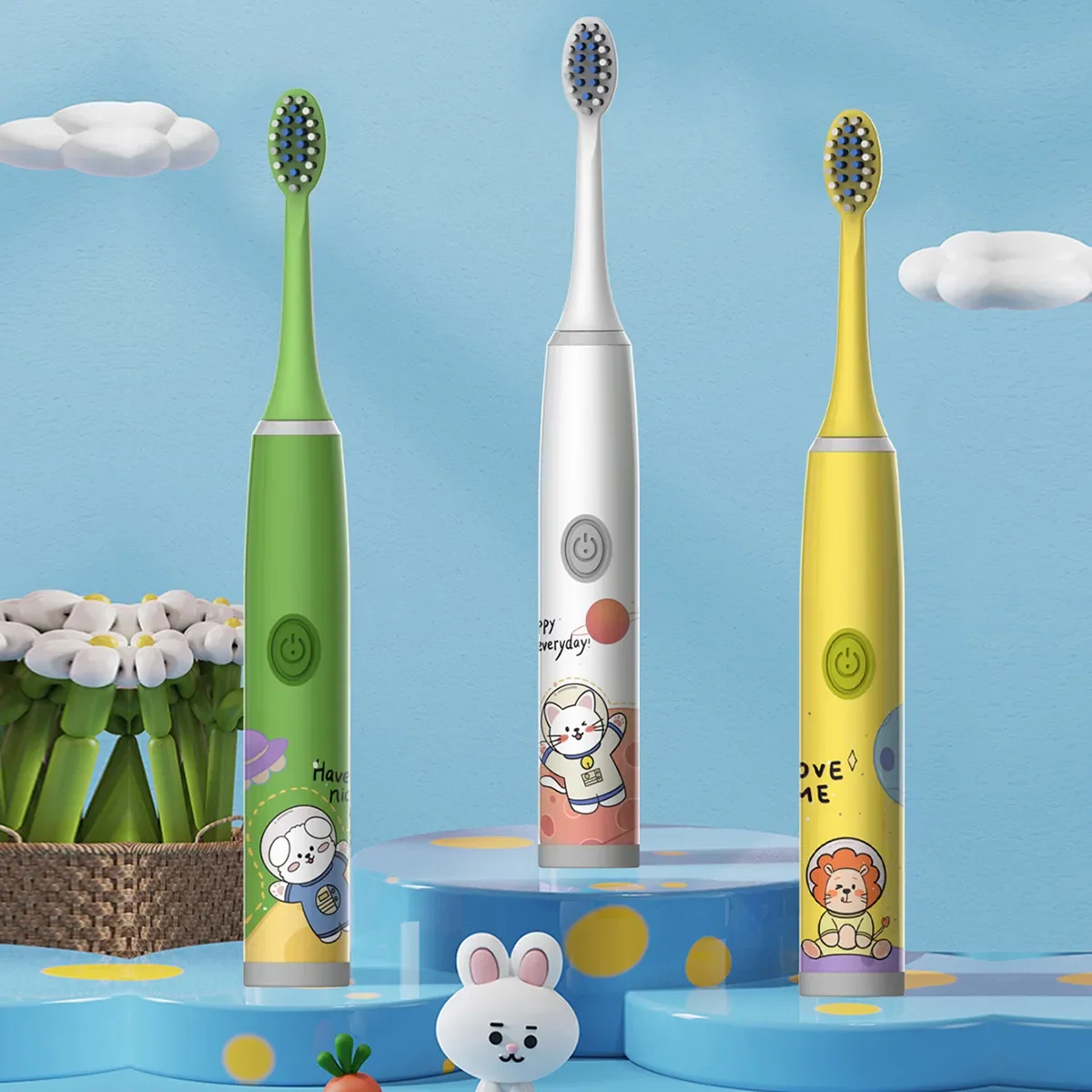 Children\'s Electric Toothbrush Color Cartoon Space Series Children\'s Soft Hair Cleaning Brush (Battery Not Included)