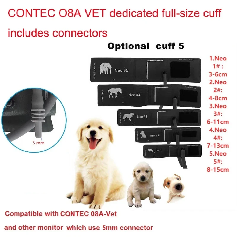 

Vet Use Cuff Animals Cuff CONTEC08A Veterinary Blood Pressure Monitor Cuff 5 types Mouse/Cat/Dog/Horse/Elephant With Connector