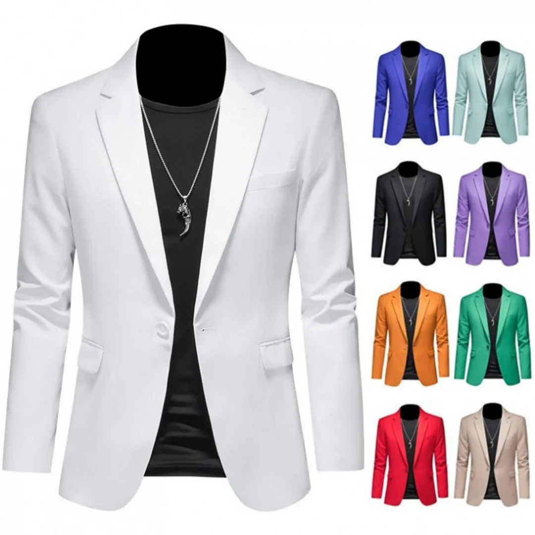 Mens Notch Collar Suit Jacket Single Breasted Slim Fit Smart Casual Outerwear Multiple Colors