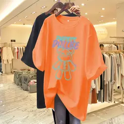 Women Clothing Hand-Painted Print Basic Short Sleeve T-shirts Summer Fashion Casual Pure Cotton O-neck Top Tee Loose Pullovers