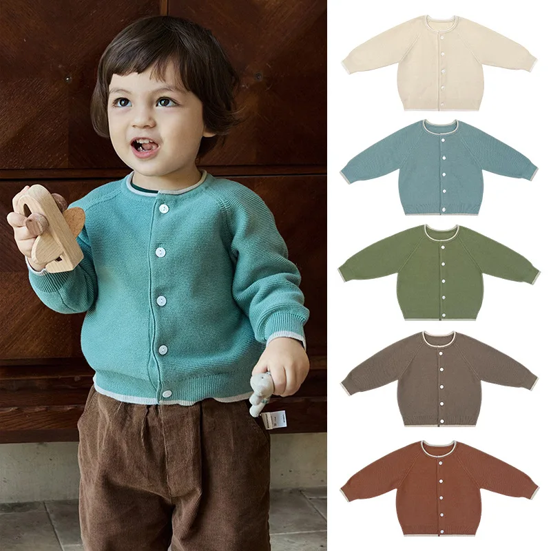 

Baby Autumn Jumper Color Contrast Vintage Foreign Style Knitted Cardigan Children's Girl Treasure Top Out Sweater Coat