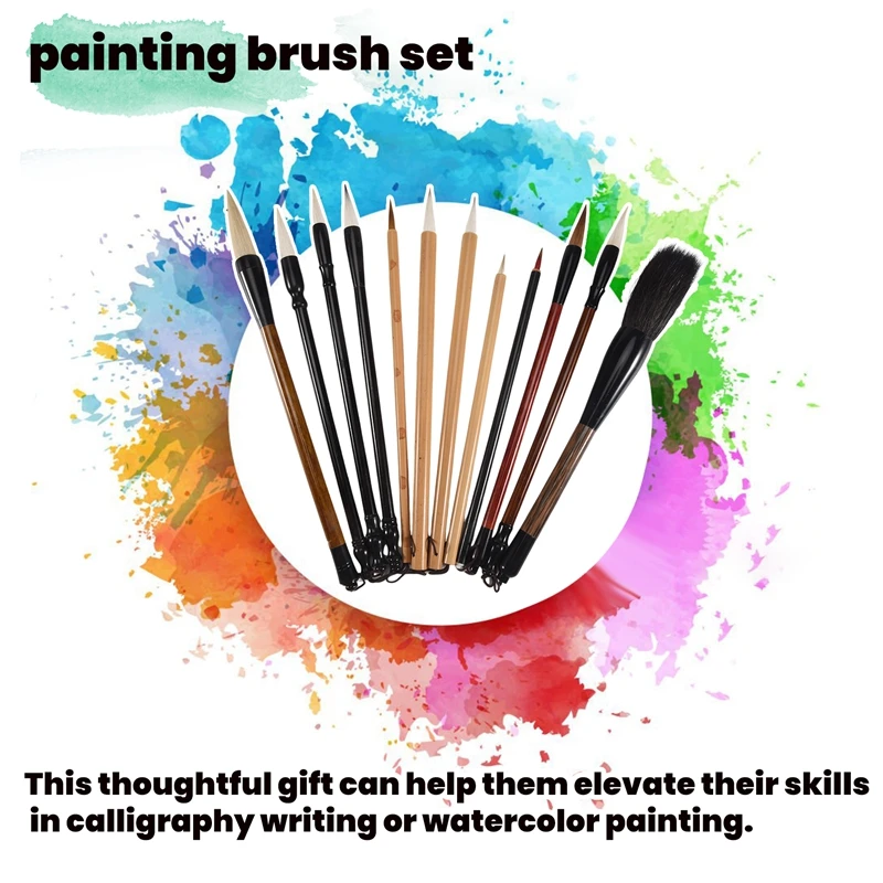 12PCS Chinese Calligraphy Brushes Set Kit With Roll-Up Holder, Perfect For Watercolor, Kanji, Sumi Painting & Drawing, Durable