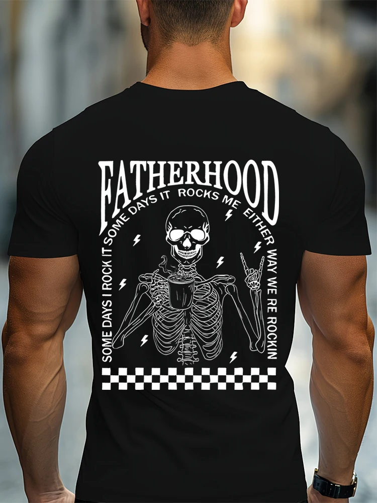 

Funny Rock Dad Shirt Classic Men's "Fatherhood Some Days I Rock It Some Days It Rocks Me Skeleton" Father's Day Gift Tshirts
