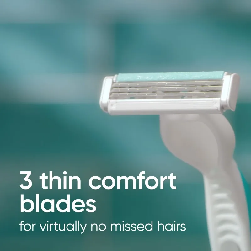 Women’s 3-Blade Disposable Travel Razors for Sensitive Skin, Portable Smooth Shaving Body Razors view 3