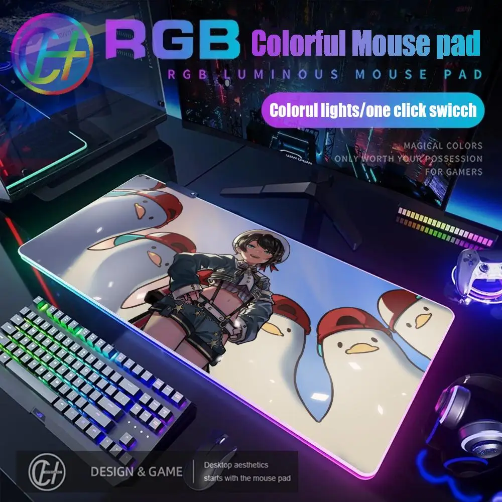 

Игровой коврик для мыши HYBXAXC 900x400x3 мм с RGB-подсветкой, настольный коврик HD для геймеров, большой светодиодный коврик XXL Oozora Subaru Hololive