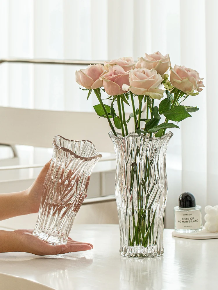 Vase ornament Living room flower arrangement glass transparent water rose lily light luxury high-end flowers