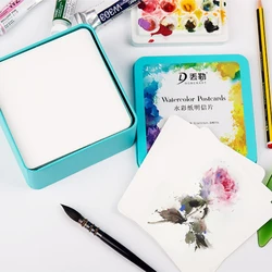 DORER Watercolor Paper Round Postcards  Portable Trave Rectangle Tin Box 24pcs 300g Cold Press Cotton Pulp Paper Acid-Free Books