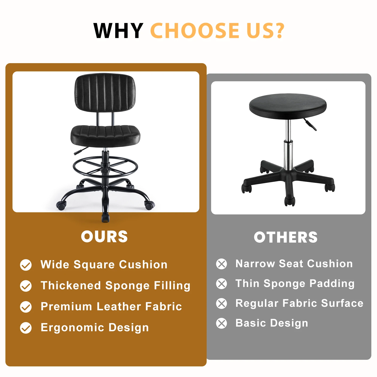 MCQ Ergonomic Armless PU Leather Drafting Office Chair with Swivel Rolling Adjustable Height Gaming Racing Chair For Home Office image 7