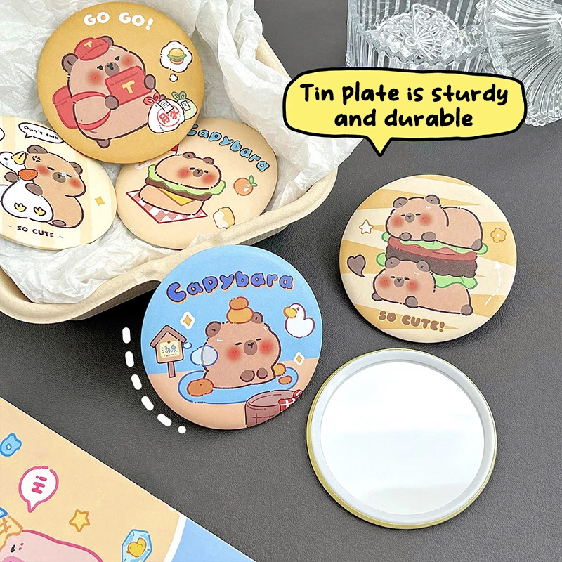 Portable Cute Round Small Mirror Cartoon Capybara Makeup Mirror Simple Pocket Compact Single-sided Makeup Mirror Small Gifts