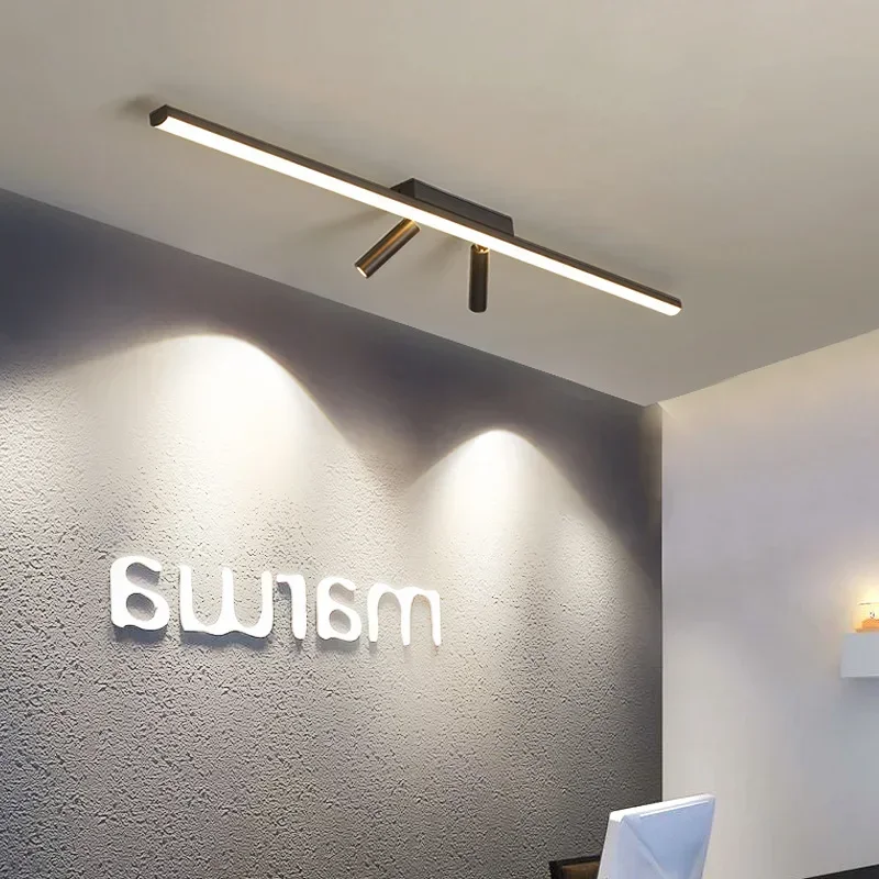 Modern Black Long Strip Aluminium Ceiling Lights with Spotlight Minimalist Living Room Bedroom Kitchen Restaurant Hanging Lamps