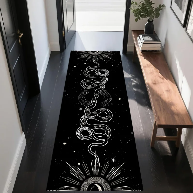 VIKAMA Bohemian Python Runner Rug Anti-Slip Durable Entry Hall Floor Mat Kitchen Bedroom Rug Home Decoration