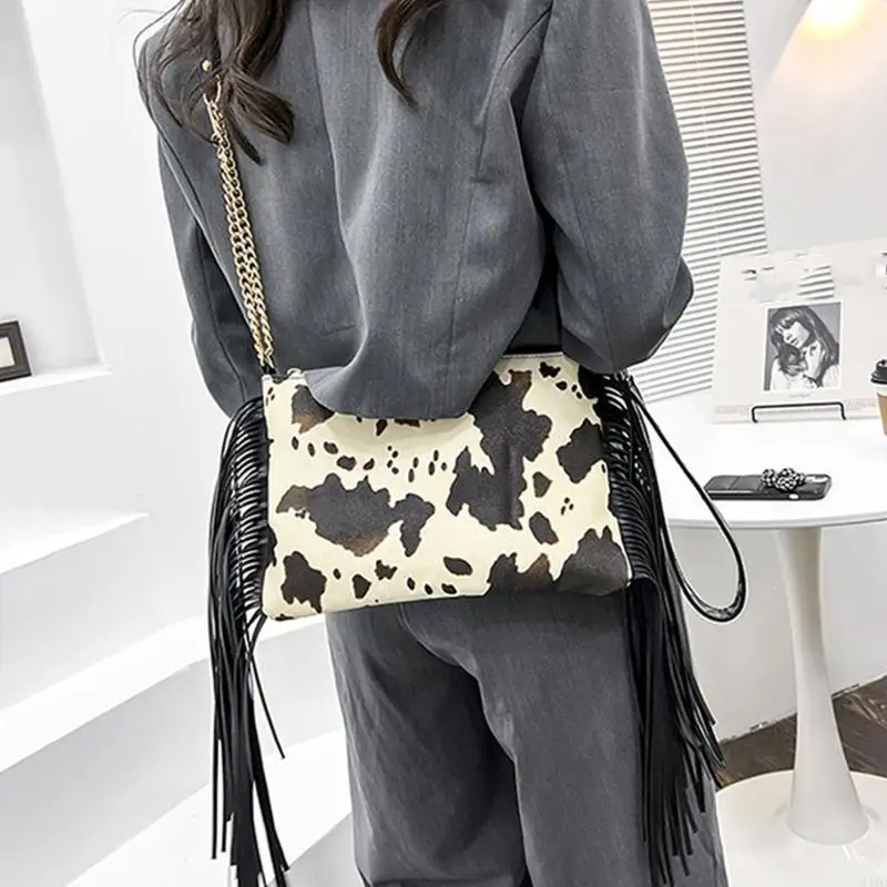 

340D Delicate Crossbody Bag with Wristlet Leopard Shoulder Bag Fringe Clutch Purse Handbag for Best Friend Girls Female
