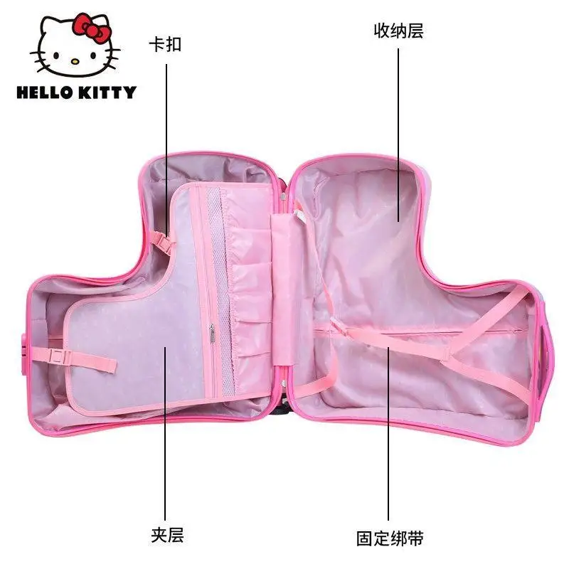 Kawaii Sanrioed Hello Kittys Kt Cat Universal Wheel Trolley Kids Riding Case Cartoon Suitcase Travel Portable Boarding Case Gift