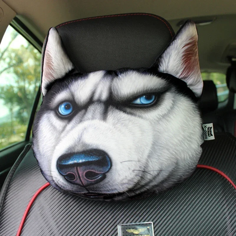 

30*25cm Creative 3D Animal Cat Dog Head Car Seat Neck Rest Cushion Headrest Pillow Cool Animal Headrest Cushions