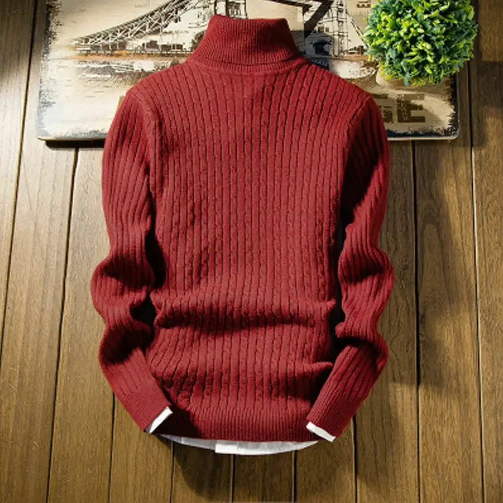 European and American men's new fashion solid color inner high-neck slim-fit base layer knitted sweater for autumn and winter.