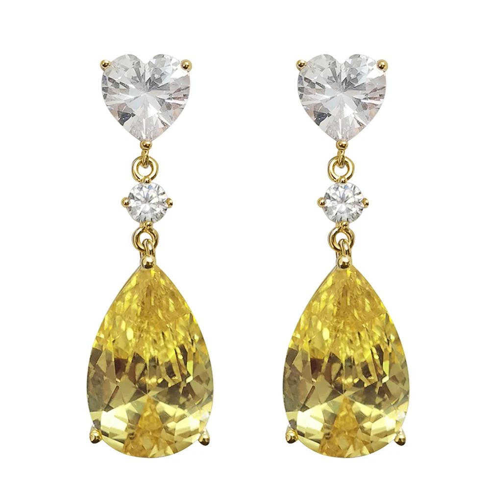 Huitan Temperament Yellow Pear Cubic Zirconia Drop Earrings Luxury Fashion Women Ear Accessories for Engagement Wedding Jewelry