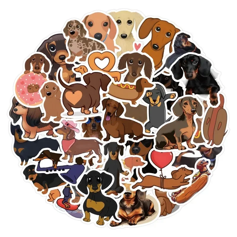 10/60Pcs Realistic Dogs Cartoon Dachshund Stickers For Laptop Scrapbook Ipad Stationery Suitcase Craft Supplies Sticker Material