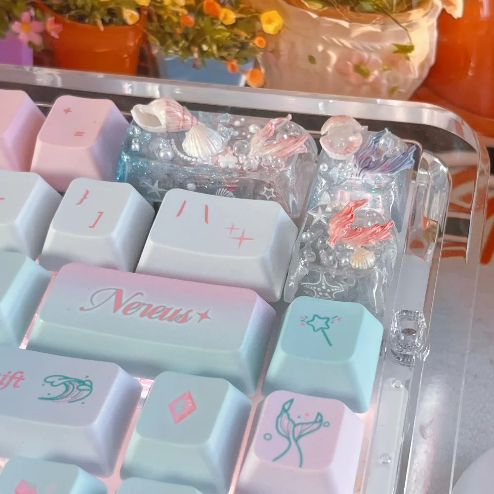 Sea of Mermaids Theme Keycaps Custom Creative Crafts Transparent Gradient Key Cap for Mechanical Keyboard Game Accessories Gift
